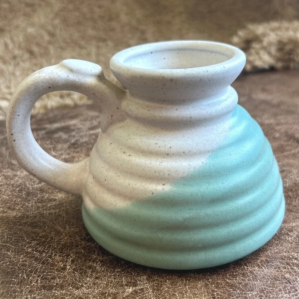 Studio Pottery Miniature Beehive Pitcher Creamer Speckled Cream Seafoam Green